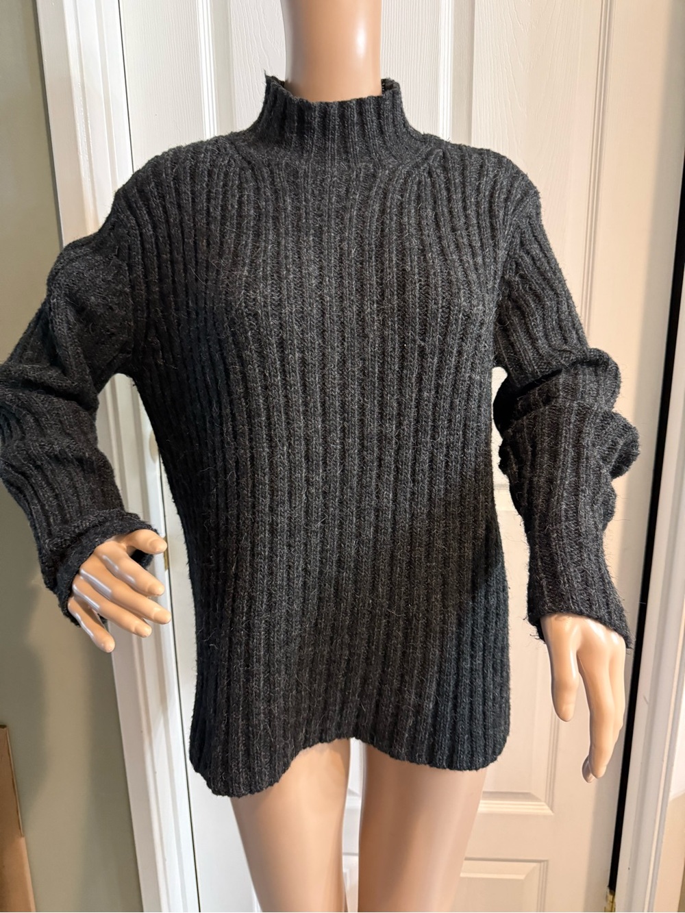 Vintage Lauren Ralph Lauren Chunky Rib Knit Wool Blend Sweater L Gray Mock Neck